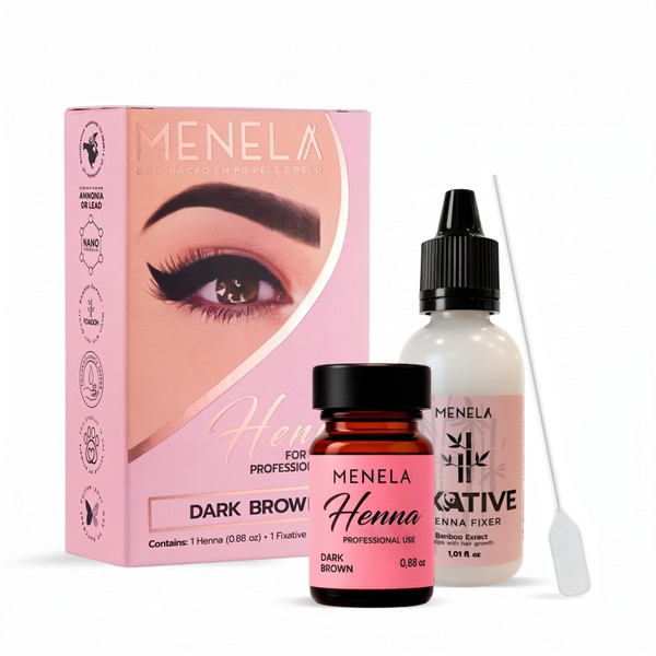 MENELA Hair Henna Dark Brown Color Kit – Vegan & Ammonia-Free Formula – 2.5g Henna & 15ml Fixer with Bamboo Extract – Up to 60 Uses
