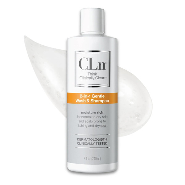 CLn® 2-in-1 Gentle Wash & Shampoo- Multi-functional Cleanser for Skin & Scalp Prone to Irritation, Flaking, Itching, Dryness & Razor Bumps, Fragrance-Free & Paraben-Free, 8 fl. oz.