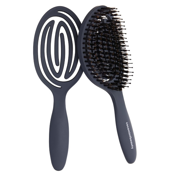 cocomintbeauty The Boar's Hair Bristle Wellness Brush | Conditions, Detangles, Boosts Scalp Circulation, Lightweight Flexible Design, Vented Cushion, Pain-Free, Helps Dry Damaged Hair (Jeju Charcoal)