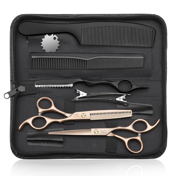 JASON Hair Cutting Scissors Set - 10-Piece Thinning Shears RoseGold 6"