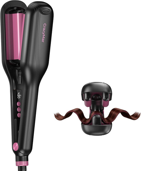 CrazyMar Wave Curling Iron, Hair Crimper for Women - 15s Fast Heat-Up, Smart Timer, Easy Clamp for Instant Beach Waves & 24H Curls - Salon Styling for Beach, Work, Travel, 1inch (Black)