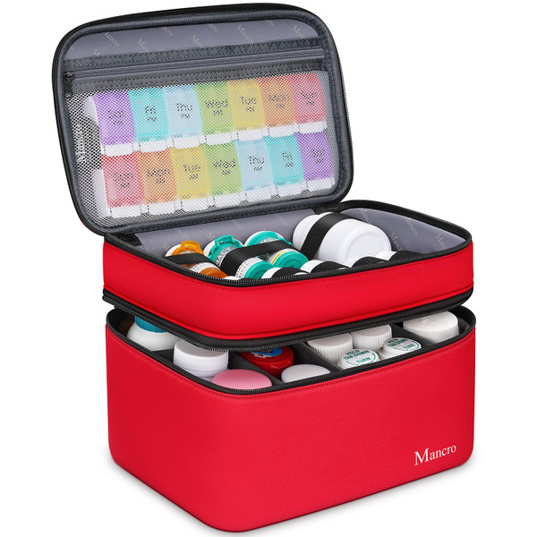 Mancro Dual Layers Medicine Organizer Bag, Pill Bottle Organizer Storage with Lockable Zipper, Medication Travel Bag for Pills, Vitamins, Medical Supplies for Home Storage, XL