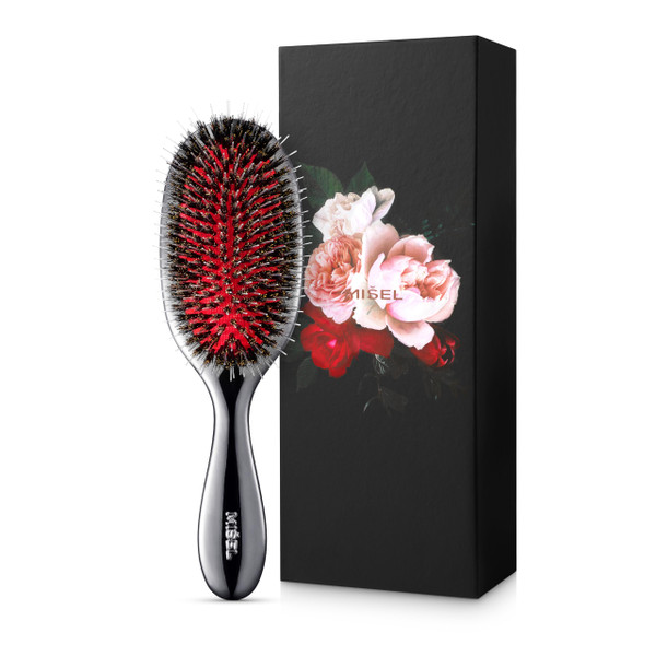 MISEL Professional Boar Bristle Hair Brush for Women and Men | Detangles All Natural Hair Types and Extensions | Reduces Breakage | Great for Wavy and Straight Hair | Salon-Approved | Medium