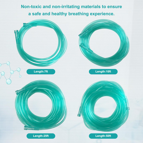 DWCHECK 5 Pack Oxygen Tubing,25Ft Green Crush Resistant Oxygen Supply Tubing,Non Kinking Durable Oxygen Tubes,Universal Interface,Individually Packaged