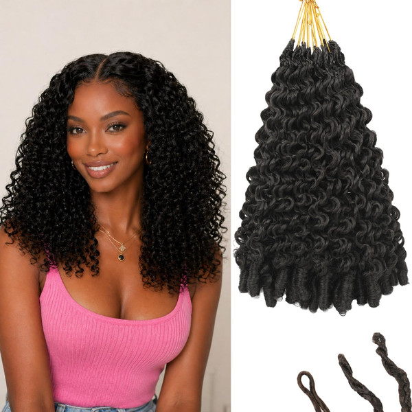New Burmese Curly Crochet Hair Natural Black Pre-Looped 14 Inch 8 packs
