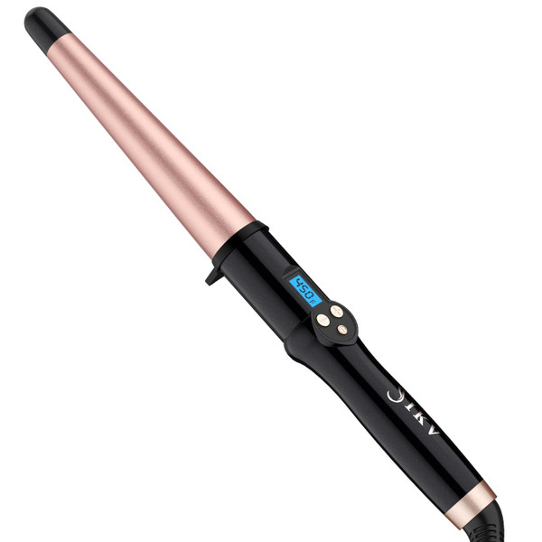 Dual Voltage Curling Wand for Europe Travel,Tapered Ceramic Curling Iron Wand 1 ¼-inch to 3/4-inch for Long Hair,100-240V|Glove Include