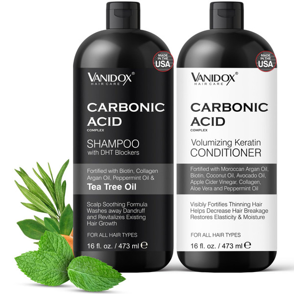 VANIDOX Carbonic Acid Shampoo and Conditioner for Men and Women, Deep Moisturizing Conditioner, Thickens, Softens, & Smooths Set for Hair Growth and Repair, Made in USA - 16 Fl Oz Each