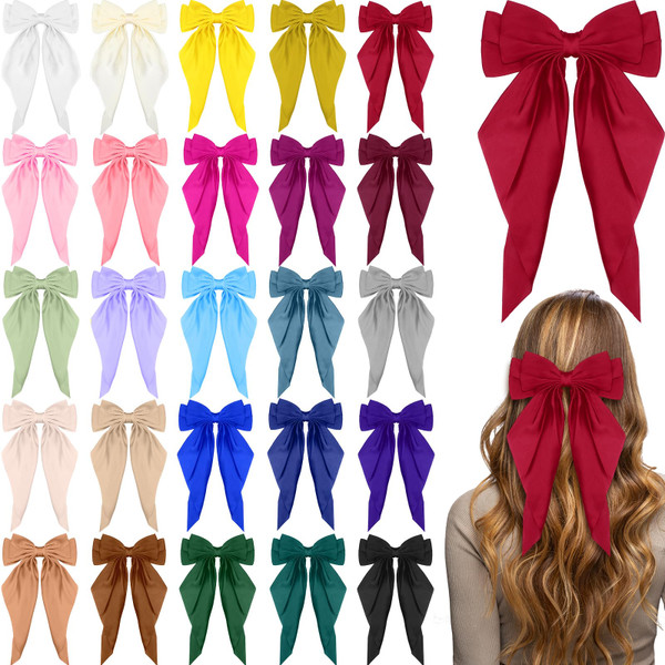 Mimorou 25 Pcs Large Hair Bows Bulk Big Satin Hair Bows for Women,Plain