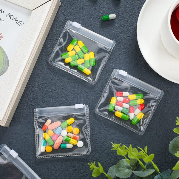 Nuanchu 200 Pieces Pill Pouches Bags Set Reusable Zippered Pill Baggies Clear Plastic Self Sealing Travel Medicine Organizer Storage with Slide Lock for Medicine and Small Items