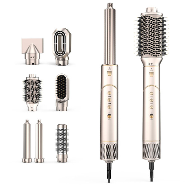 7-in-1 High Speed Hair Dryer & Blow Dryer Brush, Auto Wrap Curls (L/R), Fast Drying, Thermal Round Brush for Smooth Blowouts & Frizz-Free Volume, No Heat Damage
