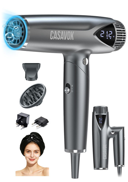 Dual Voltage Hair Dryer for Travel,Foldable Hair Dryer with Diffuser