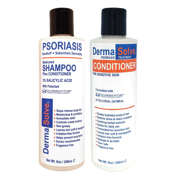 DermaSolve Scalp Psoriasis & Dandruff free Medicated Shampoo with Conditioner, Ultimate Seborrheic Dermatitis Treatment for Itchy, Flakey Scalp, Soothing & Moisturizing Relief
