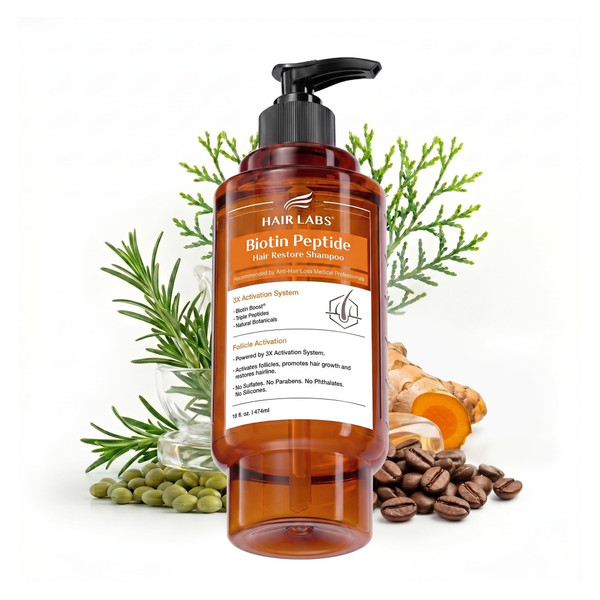 HAIRLABS Biotin Peptide Shampoo for Thinning Hair,16 Fl Oz Orange Label