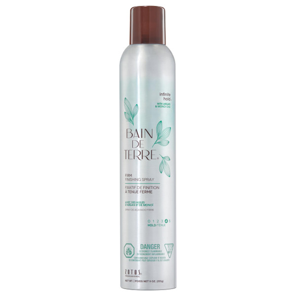 Bain de Terre Infinite Hold Firm Finishing Spray, Lasting Control & Shine, Heat & Humidity Protection with Argan & Monoi Oils, Paraben-Free, Color-Safe, Vegan, 9.1 Fl Oz