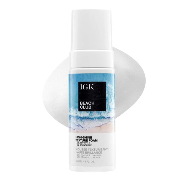 IGK Beach Club High-Shine Texture Foam, Beach Wave Hair Mousse, 5 Oz