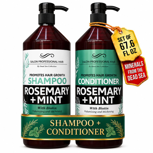Dead Sea Collection Shampoo and Conditioner Set for Strengthening and Volume - Pure Dead Sea Minerals, Rosemary and Mint – Hair Care - Nutrition, Repair and Shine - Pack of 2 (33.8 & 30.6 Fl. Oz)