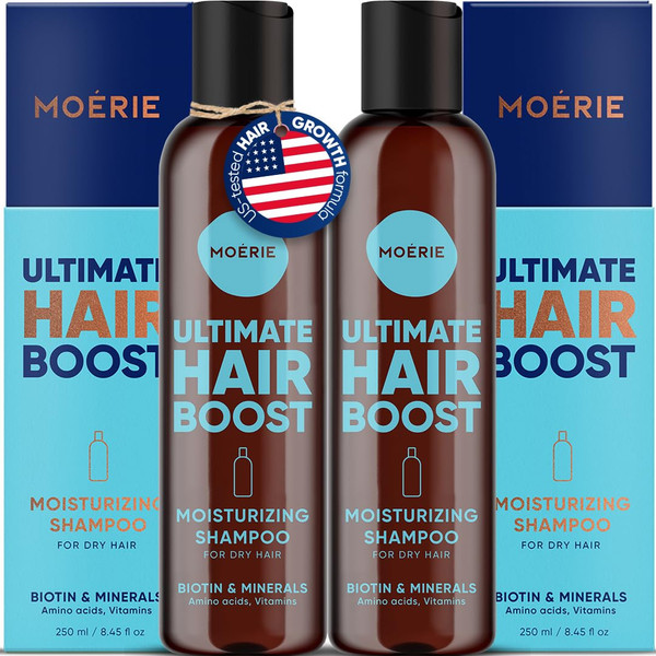 Moerie Hair Growth Shampoo for Men and Women, Hair Loss Solution with Biotin and Rosemary, Moisturizing Shampoo for Thinning Hair – Ultimate Boost for All Hair Types, Double Set