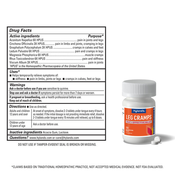 Hyland's Leg Cramps, Relief of Leg, Calf, Charley Horses, and Foot Cramps, 100 Quick-Dissolving Tablets 3-Pack (300 Total)