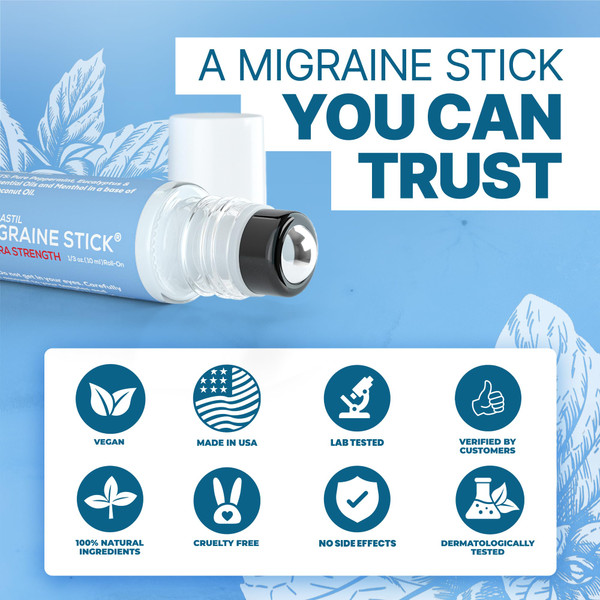 Basic Vigor Migrastil Extra Strength Migraine Stick Advanced Formula. Strong Aromatherapy Roll On with Menthol and Essential Oils. No Lavender. Made in The USA.