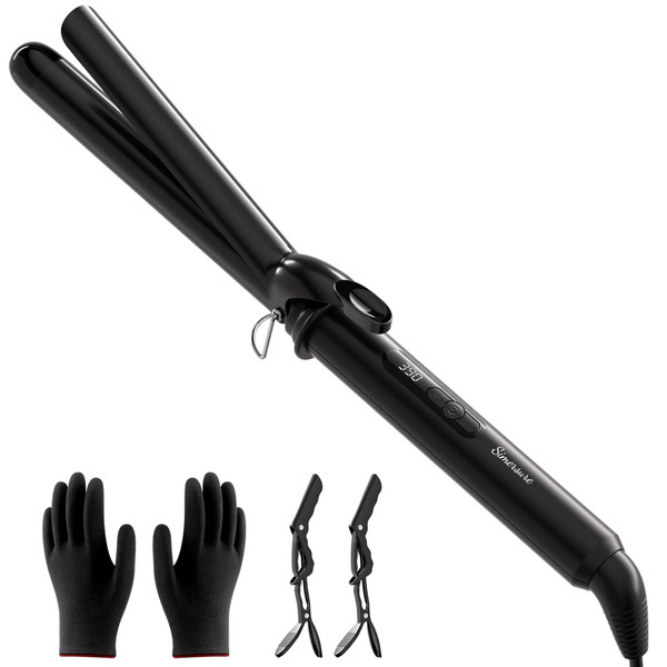 Curling Iron 1 Inch, Long Barrel Ceramic Hair Wand, Fast Heating Hair Curler with 12 Heat Settings with LED Display, Hair Curling Wand Styling and Lasting on All Hair Types, Dual Voltage for Travel