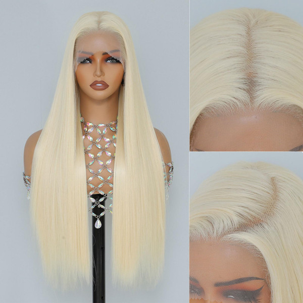 613 Blonde Synthetic Lace Front Wig 26 Inch, 13x6 HD Lace Long Straight Wig