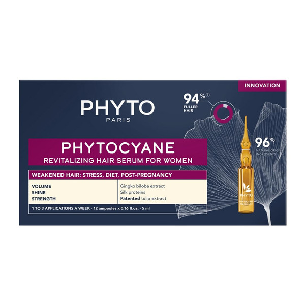 PHYTOCYANE Women Revitalizing Treatment for Reactional Hair Thinning, Stress, Fatigue, Diet, Pregnancy, Hair Thinning Postpartum | 12 Vials x 0.169 fl.oz. (1 month Supply)