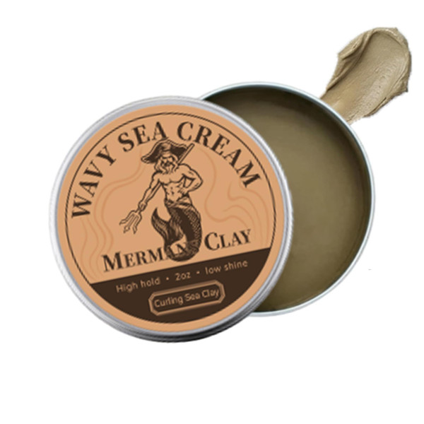 Mermans Curling Sea Clay, Curl Defining Cream, for Defined Waves & Texture, Natural Hold, Adds Volume & Shine to Curls, Adds Volume & Shine, Helps Manage Frizz, Great for Daily Styling (1 PCS, 1)