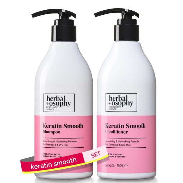 Herbalosophy Keratin Shampoo & Conditioner Set, Nourishing & Moisturizing Formula for Damaged & Dry Hair, Highly Hydrate & Repair for Color Treated Hair, Sulfate,Parabens & Gluten Free, 2 x 16.9 Fl Oz