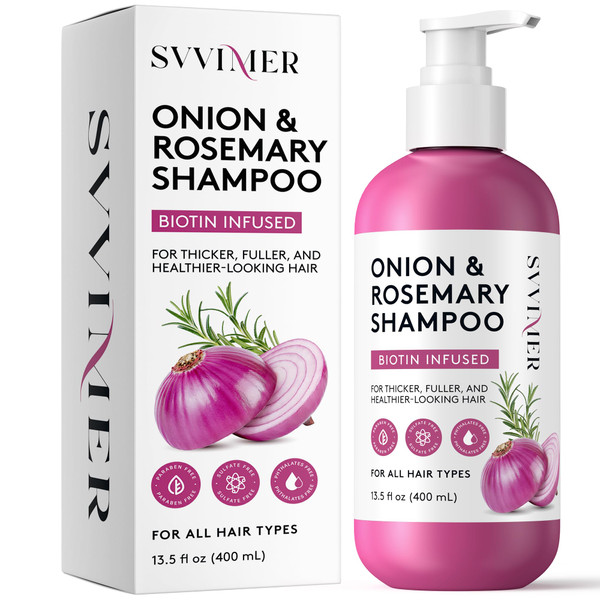 Svvimer Onion Rosemary and Biotin Shampoo - Hair Growth Shampoo for Hair Loss and Thinning - Thickening and Strengthening Formula for Men & Women Sulfate Free, 13.5 Fl Oz (Pack of 1)