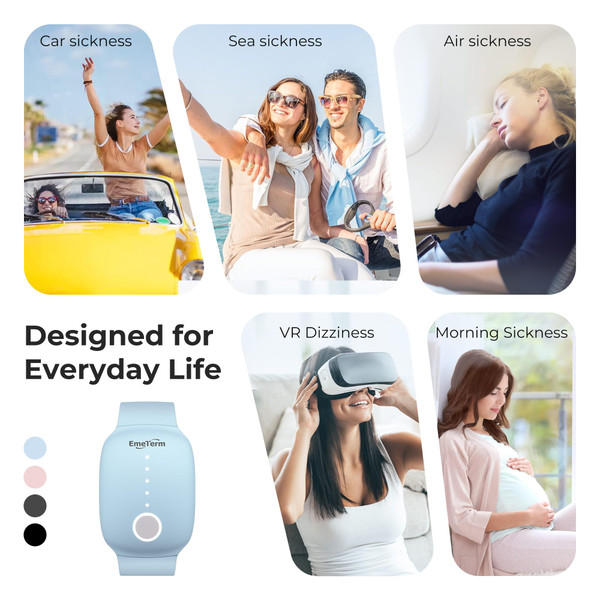 EmeTerm Fashion FDA-Cleared Relieve Nausea Electrode Stimulator Morning Sickness Motion Travel Sickness Vomit Relief Rechargeable No Gel Drug Free Wrist Bands Without Side Effects