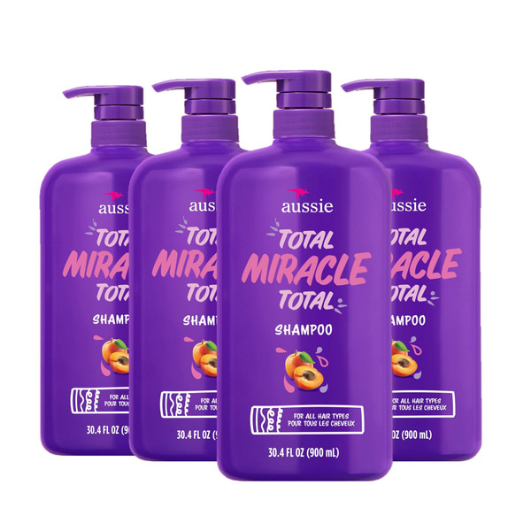Aussie Total Miracle 7 Benefit Shampoo for Dry, Damaged Hair of All Types, Paraben-Free, 30.4 fl oz, 4-Pack