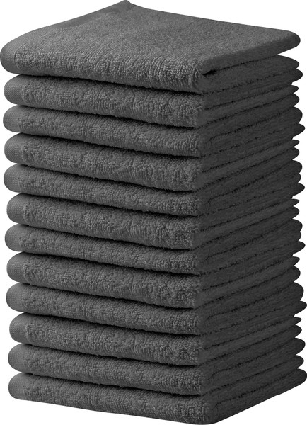 Towel and Linen Mart Silver Salon Towels, Pack of 12 (Not Bleach Proof, 16 x 27 Inches) Highly Absorbent Towels for Hand, Salon, Gym, Beauty, Spa, and Home Hair Care (Grey, 16 X 27)