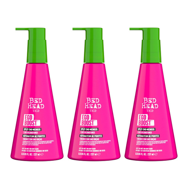 TIGI Bed Head Leave-In Conditioner, Split End Mender, Ego Boost 3-Pack – Split Ends Treatment for Dry, Damaged Hair, Fruit & Berries Fragrance, 8 Oz Ea