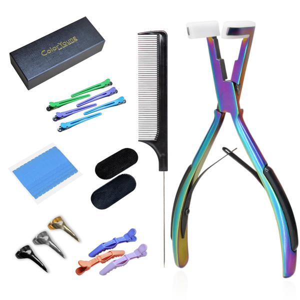 ColorYoung Tape in Hair Extension Pliers Tool Kit Professional Flat Surface Sealing Tool For Tape in Hair Extension Human Hair(Rainbow)