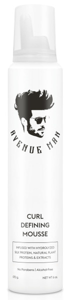 Avenue Man Curl Defining Mousse - Lightweight Styling Curl Foam for Defined, Frizz-Free Curls - Curly & Wavy Hair Mousse for Men with Argan Oil and Green Tea Controls Frizz & Adds Shape - (6.0 Oz)