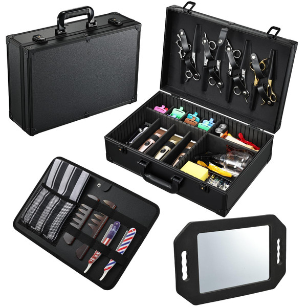 Yueieoun Barber Accessory Case with Mirror Barbers Briefcase Tool Case