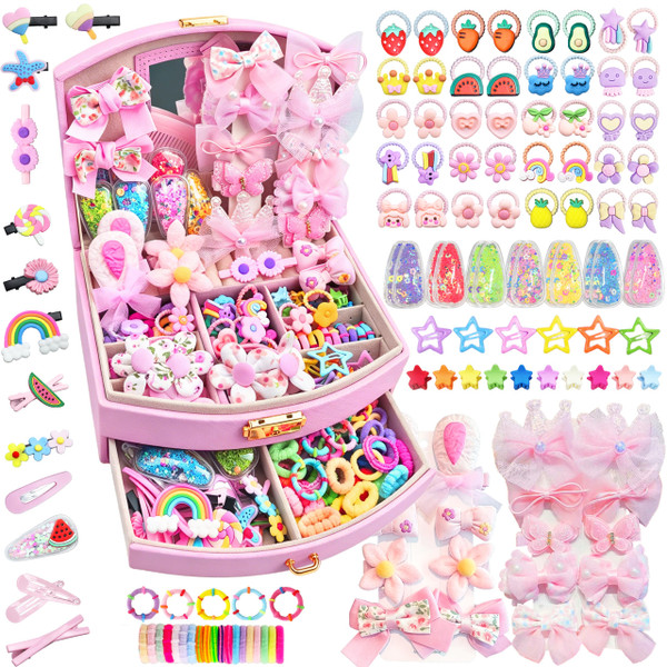 252Pcs Hair Accessories Kit with Pink Storage for Girls Back to School Gift