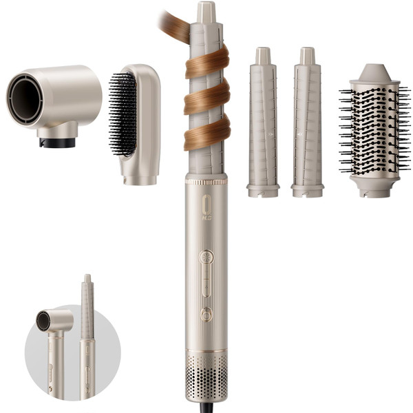 O.H.B 5 in 1 Hot Air Hair Styler, 110,000 RPM High Speed Hair Dryer Brush, Ionic Air Styler Wrap with Fast Drying, No Heat Damage Air Multi Styler for Volumize, Curl, Straighten for Travel, Gold