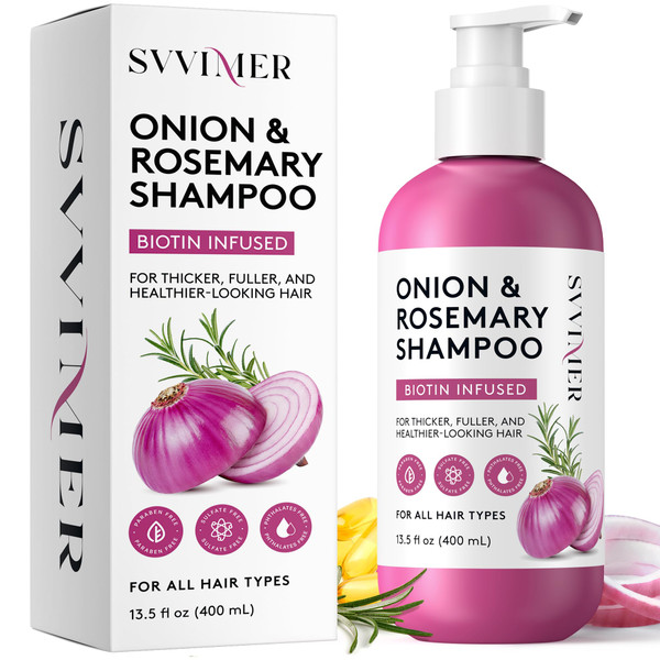 Svvimer Onion Rosemary and Biotin Shampoo - Hair Growth Shampoo for Hair Loss and Thinning Hair - Thickening and Strengthening Formula for Men and Women - 13.5 Fl Oz (Pack of 1)