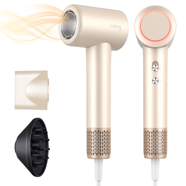 Hair Dryer, TurboLux Ionic 200 Million Negative Ions Fast Drying High Speed Hairdryer with Diffuser, Lightweight, Low Noise 1500W Hair Diffuser Dryer with 110000 RPM Brushless Motor (Cream)