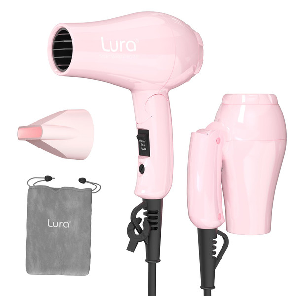 Foldable Travel Hair Dreyr Mini:Dual Voltage Small Lightweight Blow Dryer for International Travel,1200w Compact Hairdryer with Concentrator and Travel Bag(Light Pink)