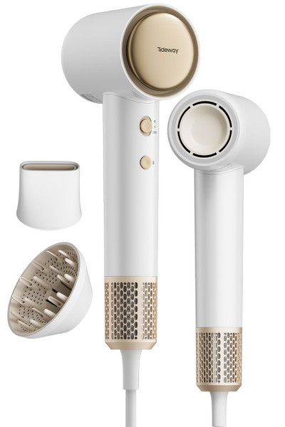 Tideway Hair Dryer, Blow Dryer with Diffuser, Ionic Professional High-Speed 1500W Low-Noise, 110,000 RPM Brushless Motor, Fast Drying, Travel Compact for Women & Men (Gold)