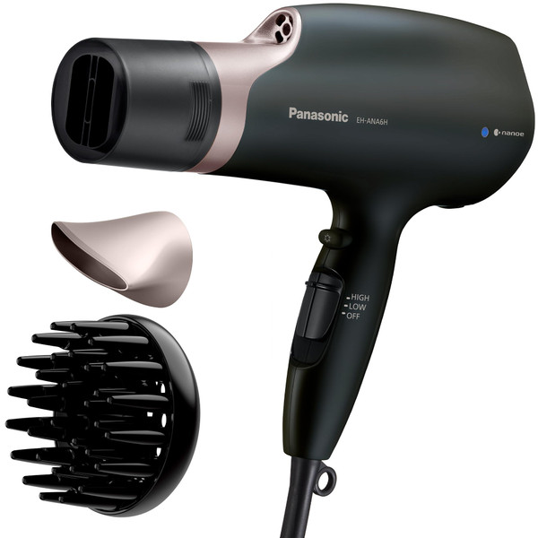 Panasonic Nanoe Salon Hair Dryer with Oscillating Quickdry Nozzle, Diffuser & Concentrator Attachments, 3 Heat & 2 Speed Settings, Japanese Technology for All Hair Types – EH-ANA6HN (Black/Pink Gold)
