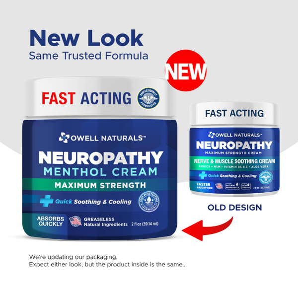 Owell Naturals Neuropathy Cream Extra Strength – Fast Absorbing Cooling for Leg, Feet & Hands – Advanced Soothing Formula with Aloe Vera, Arnica, MSM & Vitamin B6 – Made in USA, 2 fl oz (2 Pack)