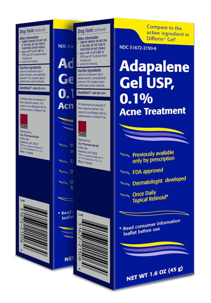 Ohm TARO Adapalene 0.1% USP Gel, 3.2oz Pack of two 1.6 oz each