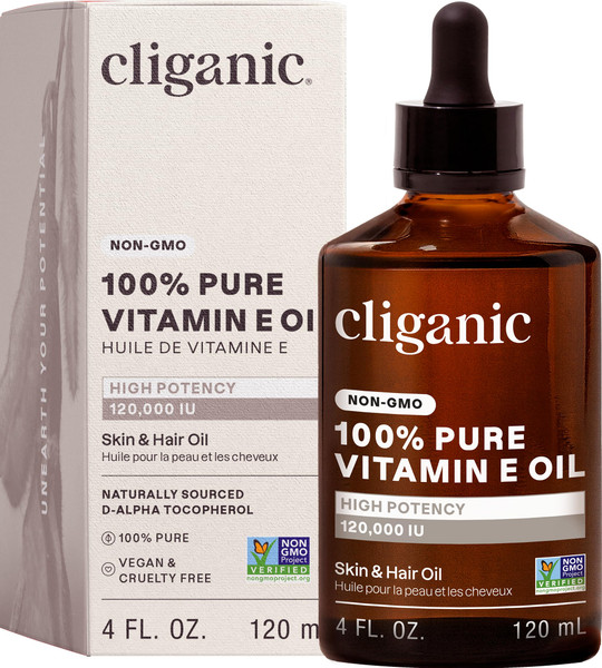 Cliganic Pure Vitamin E Oil for Skin, Scars, Face & Hair, 120,000 IU, 4 oz