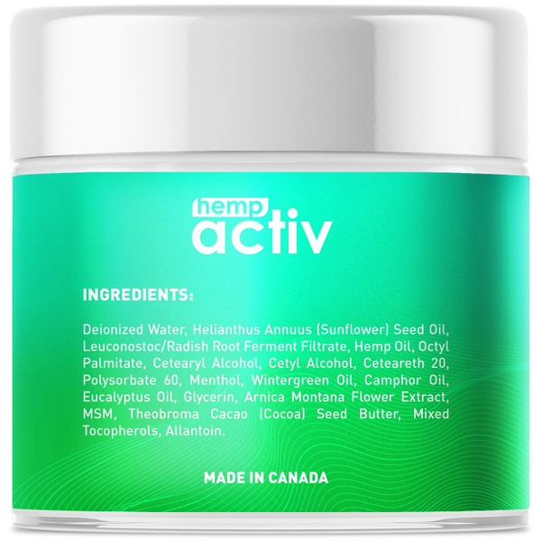 HEMPACTIV Cooling Hemp Cream – Menthol, MSM & Arnica – Fast-Absorbing, Non-Greasy Formula for Muscles & Joints – 4oz Best-Value Size