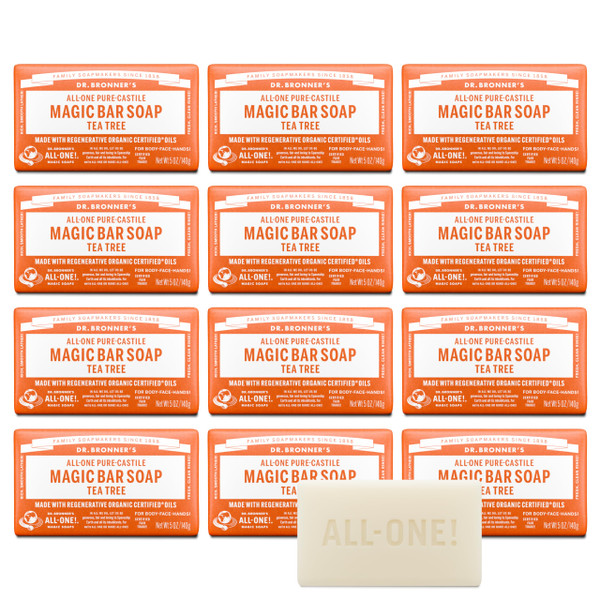 Dr. Bronner's Pure-Castile Bar Soap, Tea Tree, 5 oz, 12-Pack Value Size