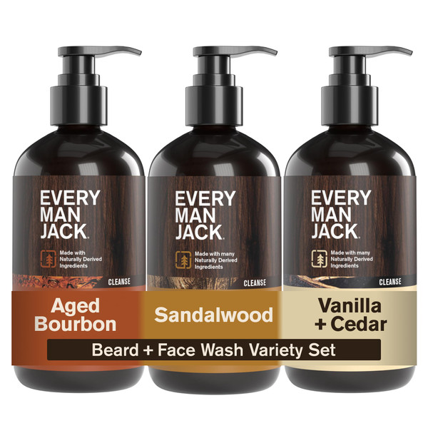 Every Man Jack Beard + Face Wash for Men, Full Size Variety 3-Pack