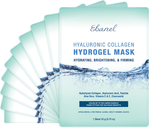 Ebanel 10-Pack Hydrogel Collagen Face Mask with Hyaluronic Acid, Peptide